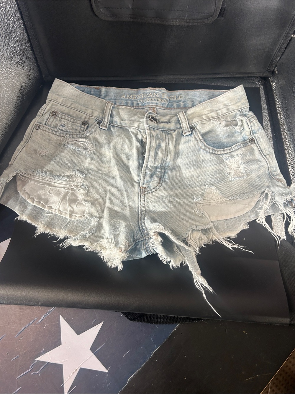 American Eagle Outfitters Faded Light Blue Distressed Denim Cutoff Shorts